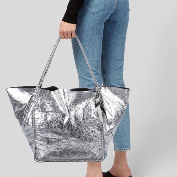 PROENZA SCHOULER Large Tote in Metallic Silver Crinkle Leather Suede leather - Picture 1 of 12